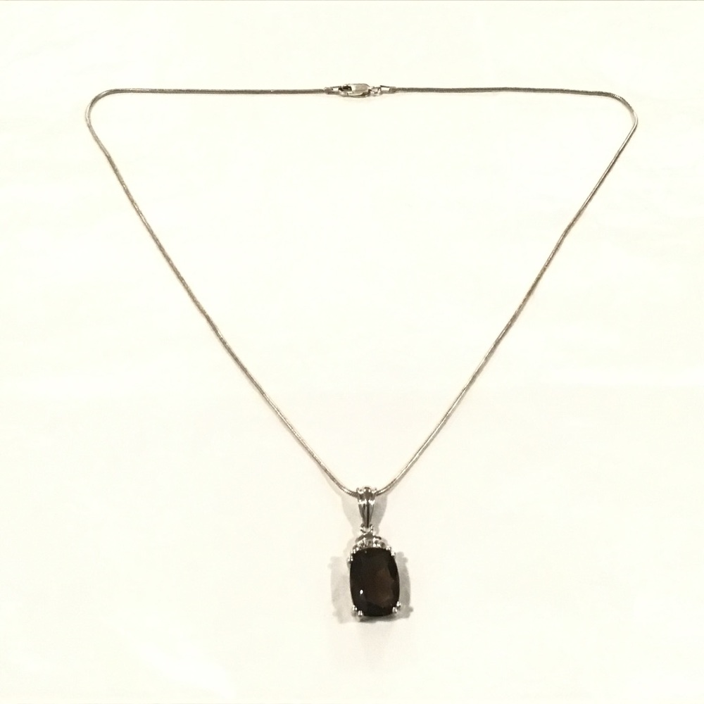 Sterling Silver Smoky Quartz Pendant Snake Chain Necklace 18" Long